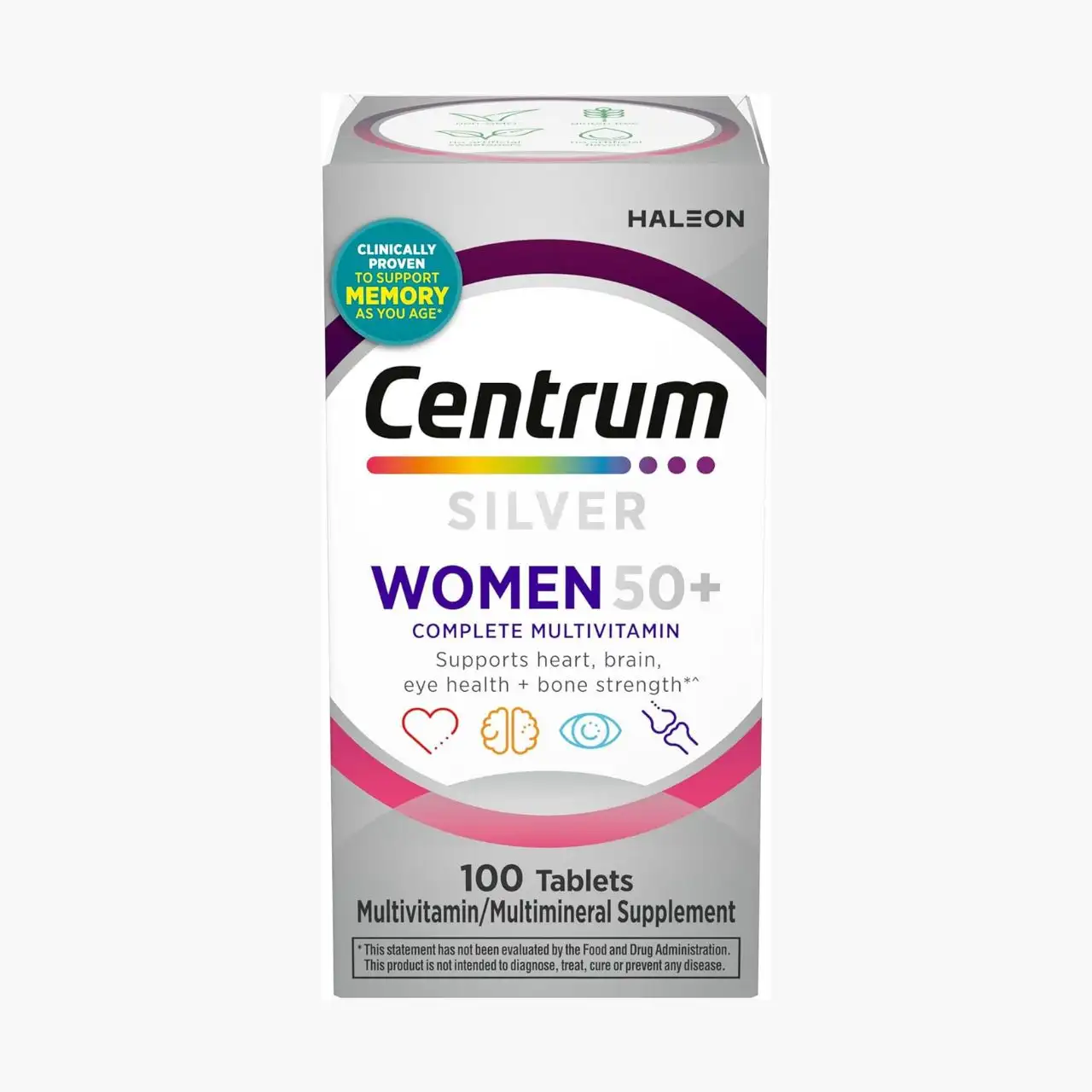 Frasco de Centrum Silver Women 50+ multivitaminico completo para mujeres